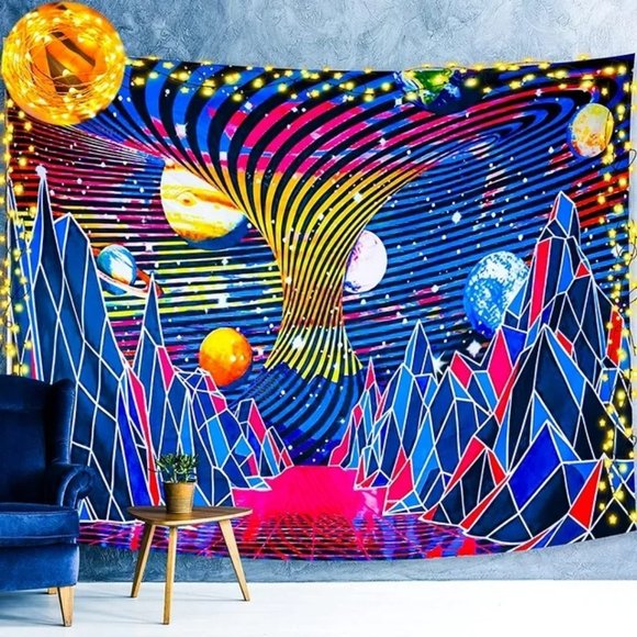 Bonsai Tree Space Tapestry Hanging Decor w/2 Sets of Twinkle Warm White Lights - Picture 1 of 3